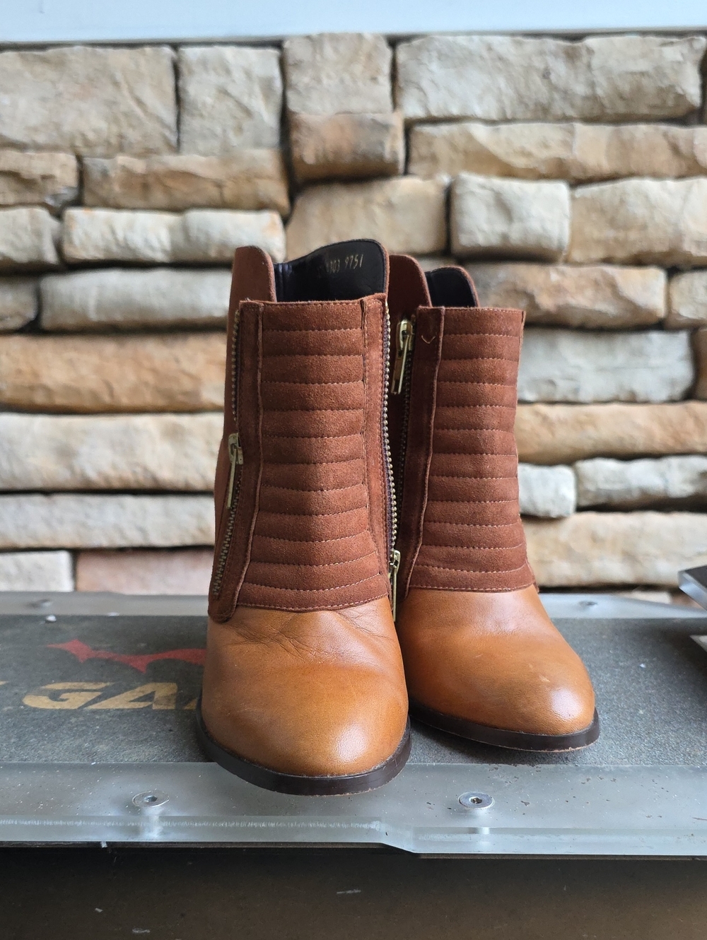 Quilted Brown Ankle Booties with Side Zippers